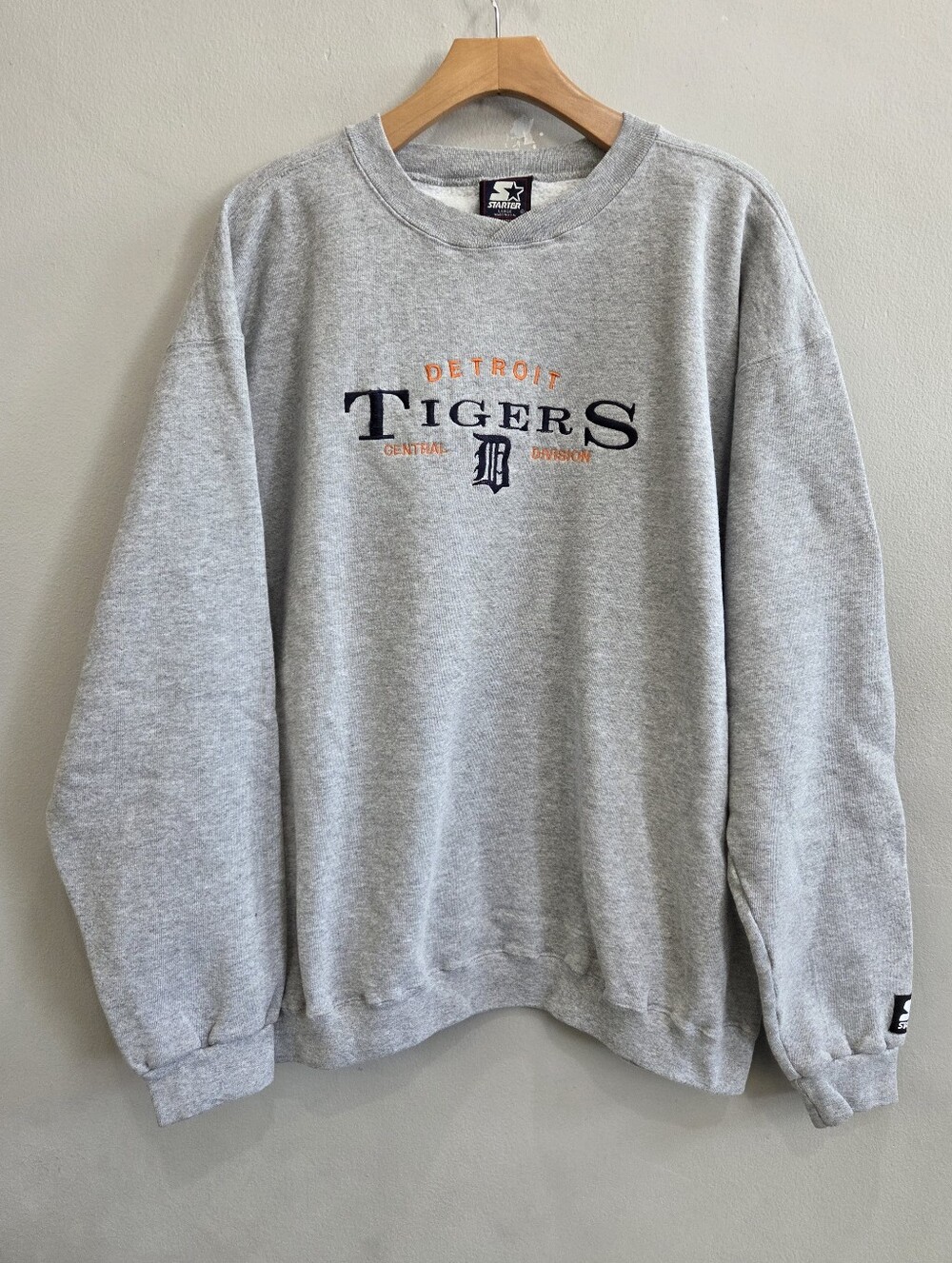 Vintage Starter Detroit Tigers MLB V Neck Sweatshirt Gray USA Men's Size Large